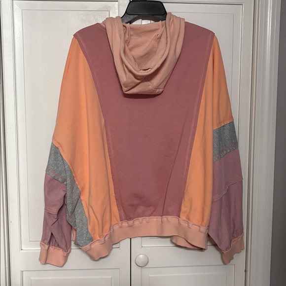 ✨ DOUBLE TAKE ✨ Baggy Fit Colorblock Zip Up Hoodie Peach Gray Pink Size Medium - Picture 11 of 14